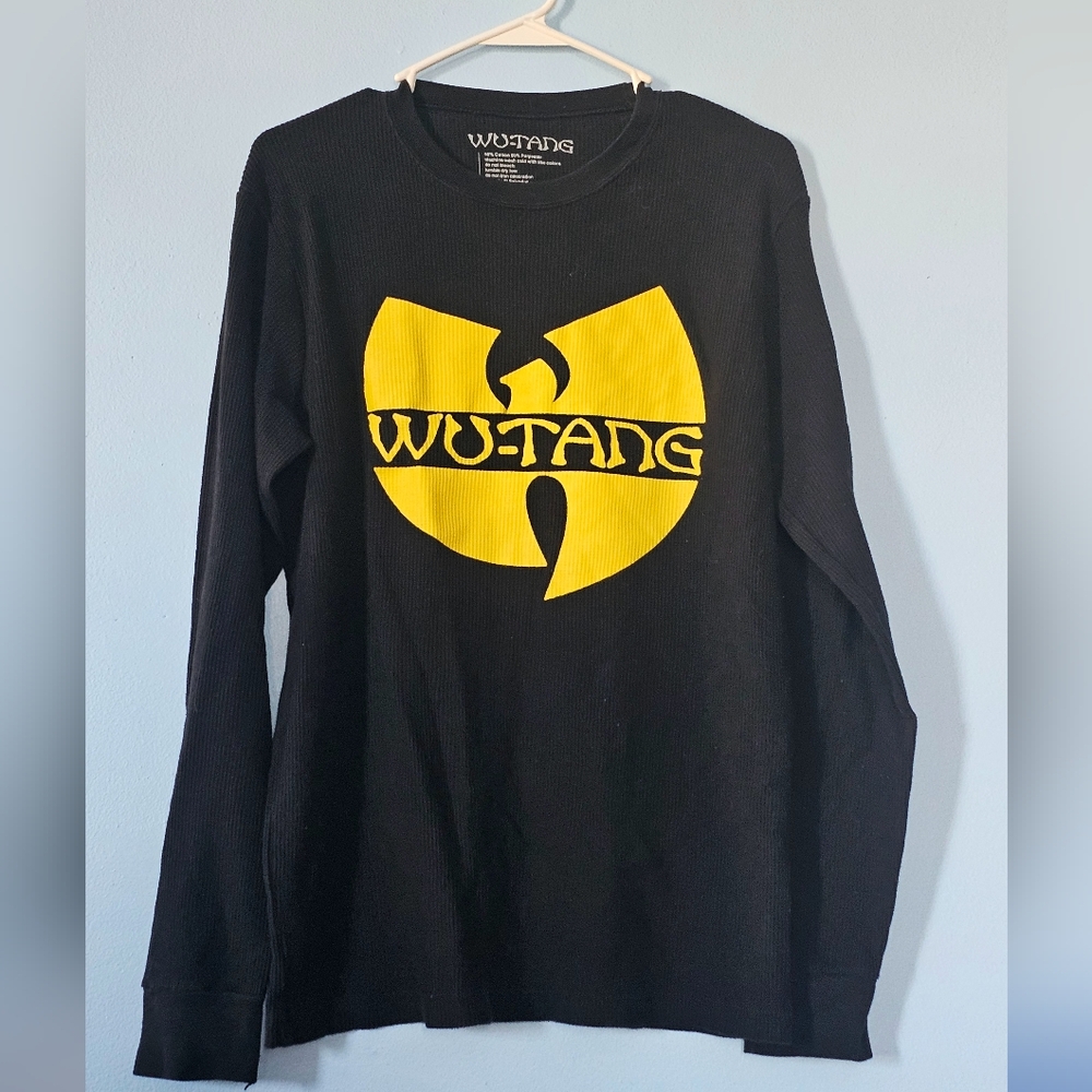 Wu Tang Clan T-Shirt Mens L Medium Black Logo Thermal Crew Neck Long Sleeves Tee